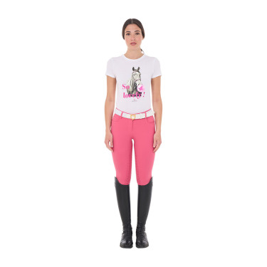 Damen-T-Shirt Equestro So Lovely aus Baumwolle mit kurzen Ärmeln Weiß Wei&amp;szlig;