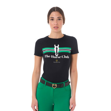 Damen-T-Shirt Equestro Stripe Horse Club aus Baumwolle mit kurzen Ärmeln Schwarz