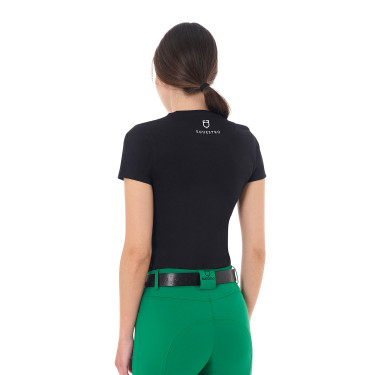 Damen-T-Shirt Equestro Stripe Horse Club aus Baumwolle mit kurzen Ärmeln Schwarz