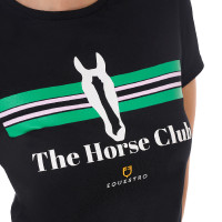 Damen-T-Shirt Equestro Stripe Horse Club aus Baumwolle mit kurzen Ärmeln Schwarz