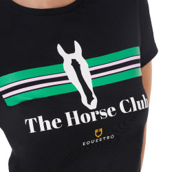 Damen-T-Shirt Equestro Stripe Horse Club aus Baumwolle mit kurzen Ärmeln Schwarz