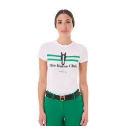 Damen-T-Shirt Equestro Stripe Horse Club aus Baumwolle mit kurzen Ärmeln Weiß Wei&amp;szlig;