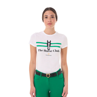 Damen-T-Shirt Equestro Stripe Horse Club aus Baumwolle mit kurzen Ärmeln Weiß Wei&amp;szlig;