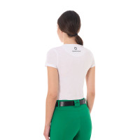 Damen-T-Shirt Equestro Stripe Horse Club aus Baumwolle mit kurzen Ärmeln Weiß Wei&amp;szlig;