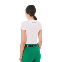Damen-T-Shirt Equestro Stripe Horse Club aus Baumwolle mit kurzen Ärmeln Weiß Wei&amp;szlig;