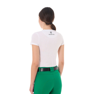Damen-T-Shirt Equestro Stripe Horse Club aus Baumwolle mit kurzen Ärmeln Weiß Wei&amp;szlig;
