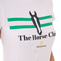 Damen-T-Shirt Equestro Stripe Horse Club aus Baumwolle mit kurzen Ärmeln Weiß Wei&amp;szlig;