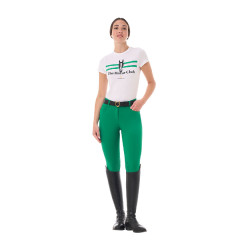 Damen-T-Shirt Equestro Stripe Horse Club aus Baumwolle mit kurzen Ärmeln Weiß Wei&amp;szlig;