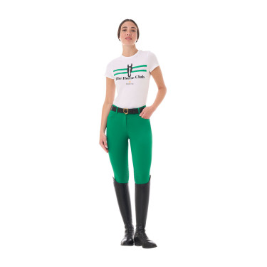 Damen-T-Shirt Equestro Stripe Horse Club aus Baumwolle mit kurzen Ärmeln Weiß Wei&amp;szlig;