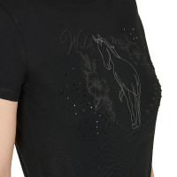 Damen-T-Shirt Equestro Wild Flower aus Baumwolle mit kurzen Ärmeln Schwarz