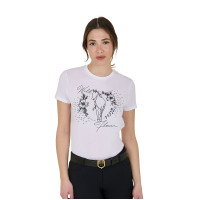 Damen-T-Shirt Equestro Wild Flower aus Baumwolle mit kurzen Ärmeln Weiß Weiß Damen-T-Shirt Equestro Wild Flower aus Baumwolle mit kurzen Ärmeln Weiß Weiß