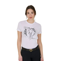 Damen-T-Shirt Equestro Wild Flower aus Baumwolle mit kurzen Ärmeln Weiß Weiß Damen-T-Shirt Equestro Wild Flower aus Baumwolle mit kurzen Ärmeln Weiß Weiß