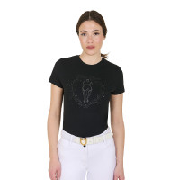 Damen-T-Shirt Equestro Wild Heart aus Baumwolle mit kurzen Ärmeln Schwarz