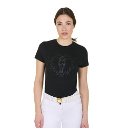Damen-T-Shirt Equestro Wild Heart aus Baumwolle mit kurzen Ärmeln Schwarz