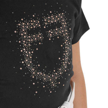 Mädchen-T-Shirt Equestro Slim-Fit mit roséfarbenem Glitzerlogo, kurzärmlig Schwarz