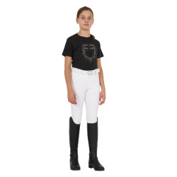 Mädchen-T-Shirt Equestro Slim-Fit mit roséfarbenem Glitzerlogo, kurzärmlig Schwarz