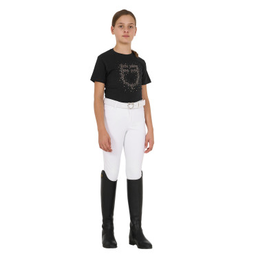 Mädchen-T-Shirt Equestro Slim-Fit mit roséfarbenem Glitzerlogo, kurzärmlig Schwarz