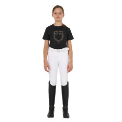 Mädchen-T-Shirt Equestro Slim-Fit mit roséfarbenem Glitzerlogo, kurzärmlig Schwarz