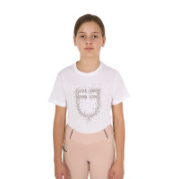 Mädchen-T-Shirt Equestro Slim-Fit mit roséfarbenem Glitzerlogo, kurzärmlig Weiß Wei&amp;szlig;