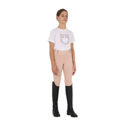 Mädchen-T-Shirt Equestro Slim-Fit mit roséfarbenem Glitzerlogo, kurzärmlig Weiß Wei&amp;szlig;