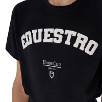 Mädchen-T-Shirt Equestro Horse Club aus Baumwolle mit kurzen Ärmeln Schwarz