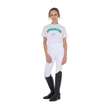 Mädchen-T-Shirt Equestro Horse Club aus Baumwolle mit kurzen Ärmeln Weiß Wei&amp;szlig;