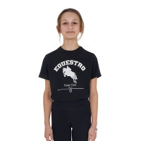 Mädchen-T-Shirt Equestro Jumping Horse Club aus Baumwolle mit kurzen Ärmeln Schwarz