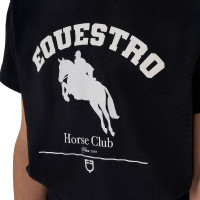 Mädchen-T-Shirt Equestro Jumping Horse Club aus Baumwolle mit kurzen Ärmeln Schwarz