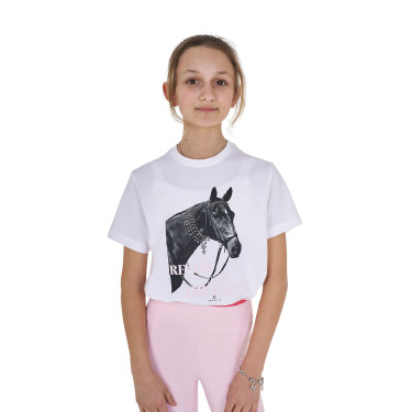 Mädchen-T-Shirt Equestro Ready To The Party aus Baumwolle mit Strass, kurzärmlig Weiß Wei&amp;szlig;