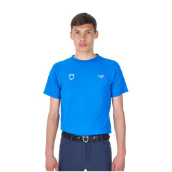 Herren-T-Shirt Equestro x FISE, Slim Fit, kurzärmelig Blau aus Savoyen