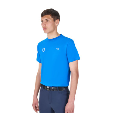Herren-T-Shirt Equestro x FISE, Slim Fit, kurzärmelig Blau aus Savoyen