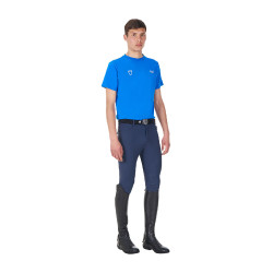 Herren-T-Shirt Equestro x FISE, Slim Fit, kurzärmelig Blau aus Savoyen