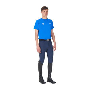 Herren-T-Shirt Equestro x FISE, Slim Fit, kurzärmelig Blau aus Savoyen
