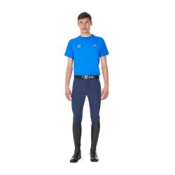 Herren-T-Shirt Equestro x FISE, Slim Fit, kurzärmelig Blau aus Savoyen