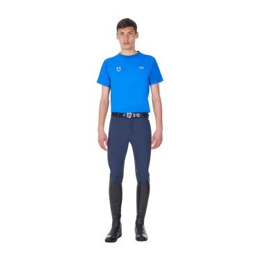 Herren-T-Shirt Equestro x FISE, Slim Fit, kurzärmelig Blau aus Savoyen