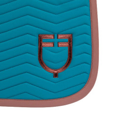 Equestro Dressurschabracke Wave aus technischem Gewebe, gesteppt Korallenblau / Braun