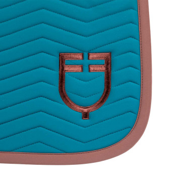 Equestro Dressurschabracke Wave aus technischem Gewebe, gesteppt Korallenblau / Braun