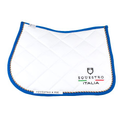 Equestro x FISE Springschabracke mit italienischer Flaggenpaspel Weiß / Savoyer Blau Wei&amp;szlig;