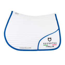 Springschabracke Equestro x FISE mit gesticktem Logo Weiß / Savoyer Blau Wei&amp;szlig;