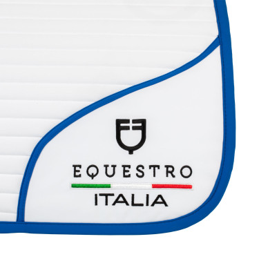 Springschabracke Equestro x FISE mit gesticktem Logo Weiß / Savoyer Blau Wei&amp;szlig;