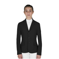 Kinder-Turnierjacke Equestro, Slim-Fit, drei Knöpfe Hafen-Nebel Wei&amp;szlig;
