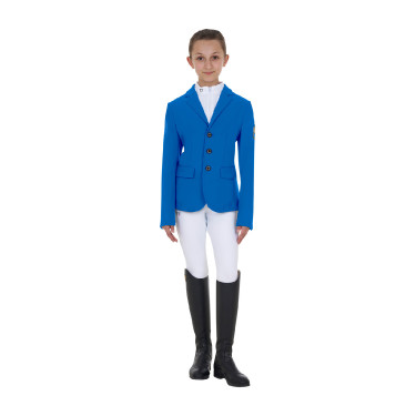 Unisex-Kinder-Turnierjacke Equestro x FISE mit drei Knöpfen Blau aus Savoyen