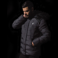 Herrenparka QUEBEC Flags & Cup Meliertes Grau / Schwarz