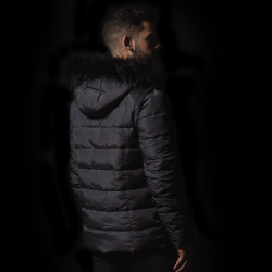 Herrenparka QUEBEC Flags & Cup Meliertes Grau / Schwarz