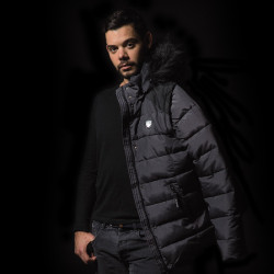 Herrenparka QUEBEC Flags & Cup Meliertes Grau / Schwarz