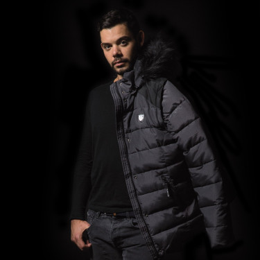 Herrenparka QUEBEC Flags & Cup Meliertes Grau / Schwarz