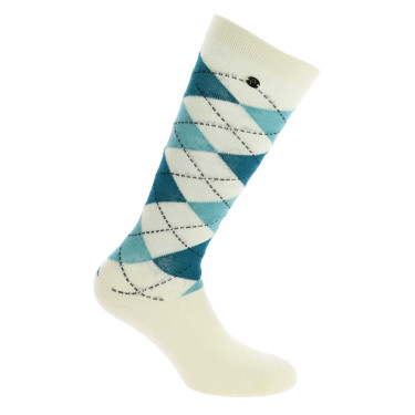 Equithème Argyle Damen Socken Ecru / Blau Wei&szlig;