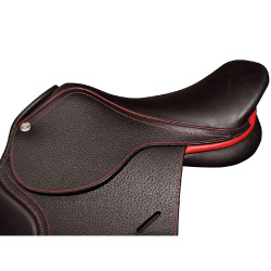 Selle doublée Saumur personnalisée Privilege Equitation Marron / bleu électrique