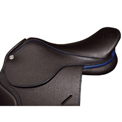 Selle doublée Saumur personnalisée Privilege Equitation Marron / bleu électrique
