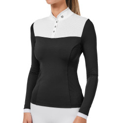 Turnier-Poloshirt Equestrian Stockholm Revenew Langarm Damen Schwarz Edition